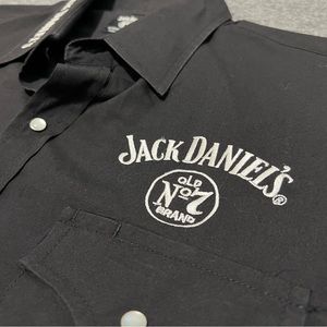 Jack Daniels Shirt Men's Size large Black Embroidered Logos Pearl Snap No 7